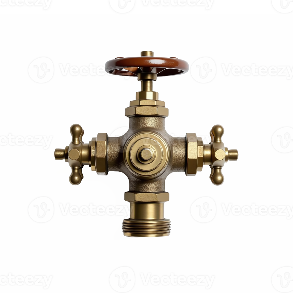 Brass Water Shutoff Valve with Red Handwheel and No Background Clipping Path png