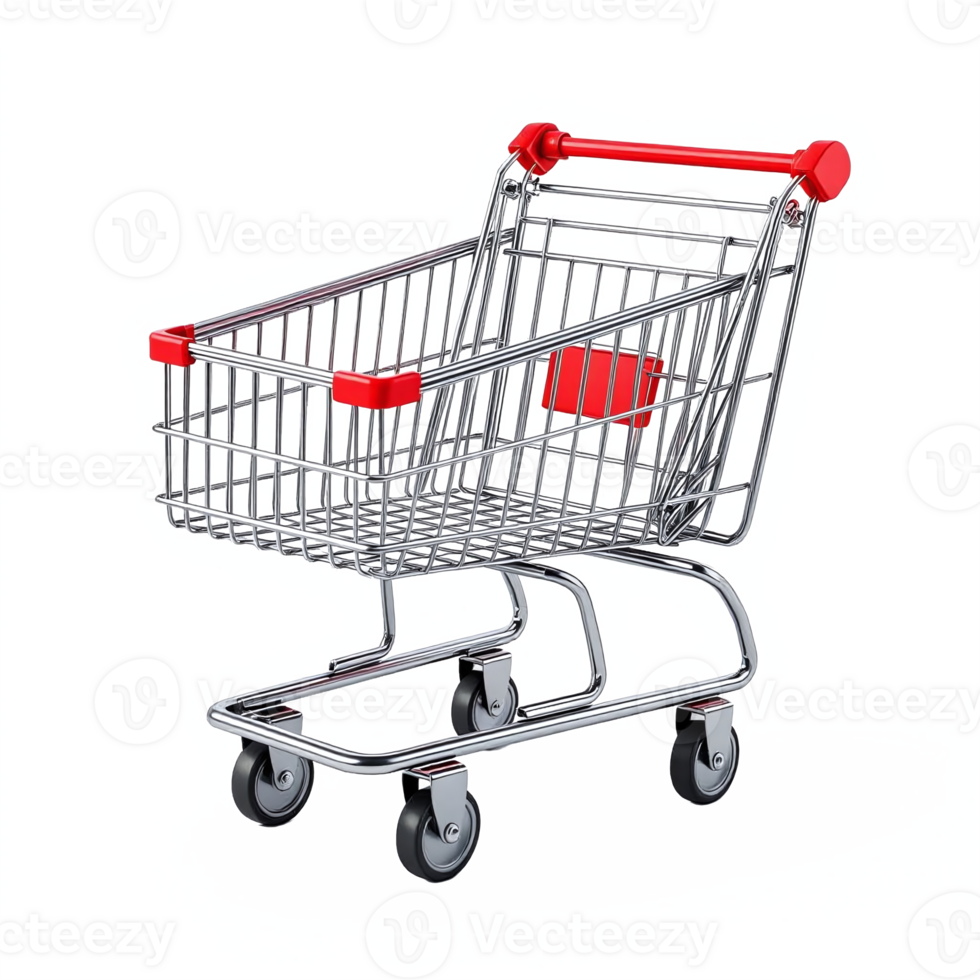 Shopping Cart with Red Handle and Clipping Path for Retail and Commerce png