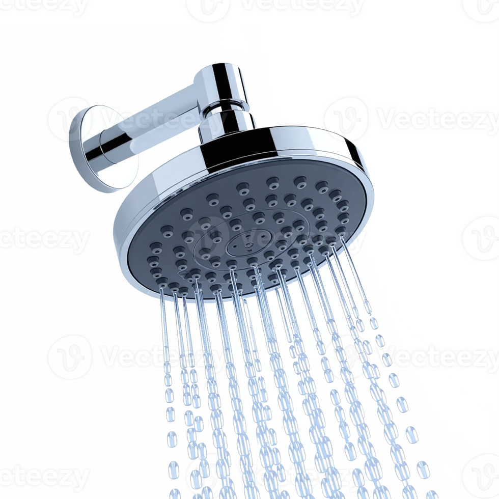 Shiny Modern Showerhead with Water Flow Silhouette on Transparent Background png