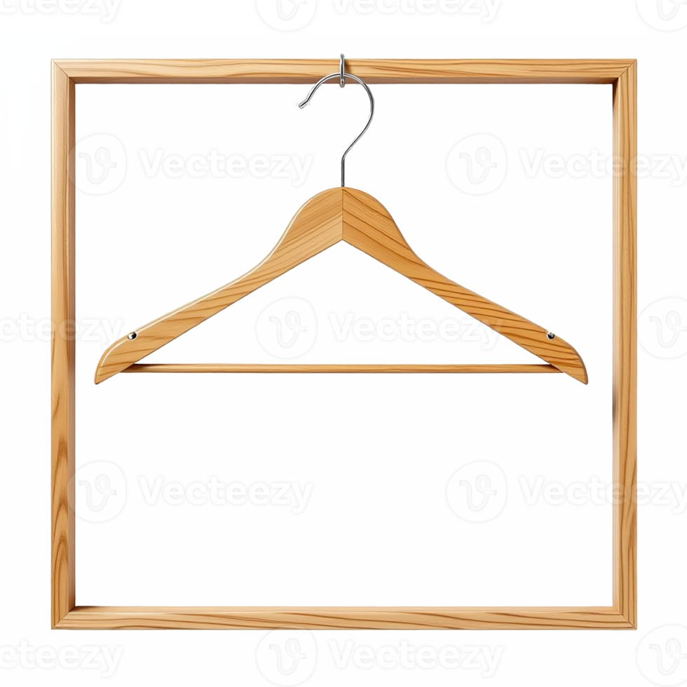 Wooden Clothes Hanger on Frame with Transparent Background png
