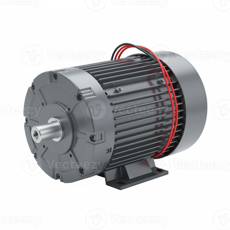 High-Resolution Electric Motor with Aluminum Housing and Radial Cooling Fins Clipping Path png