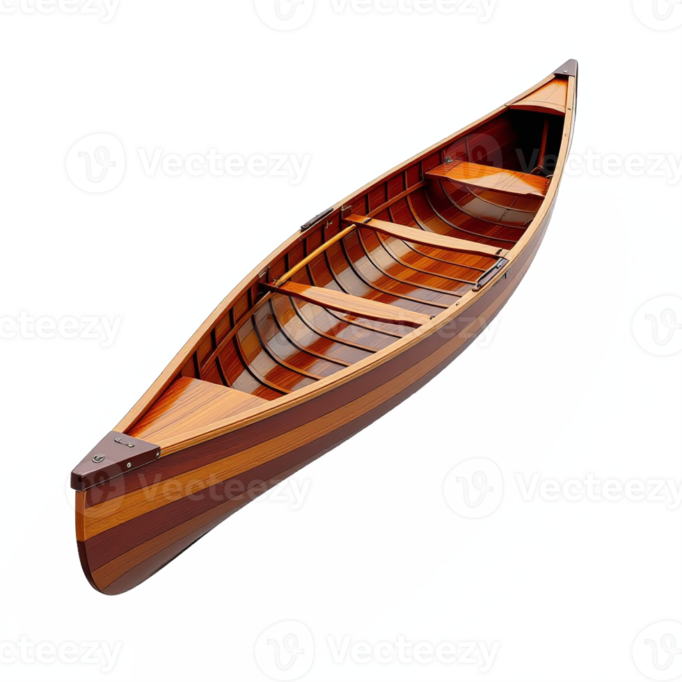Elegant Wooden Rowboat with Polished Finish and Transparent Background for Fishing or Recreation png