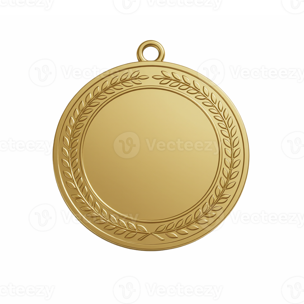 Gold Medal with Laurel Wreath Border and Clipping Path for Awards and Recognition png