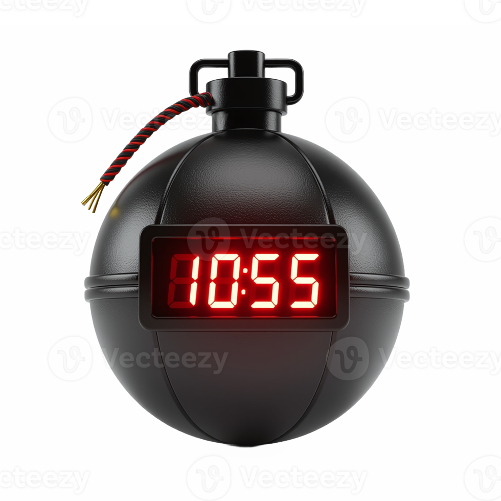Black spherical digital timer with LED display and clip-on top with no background png