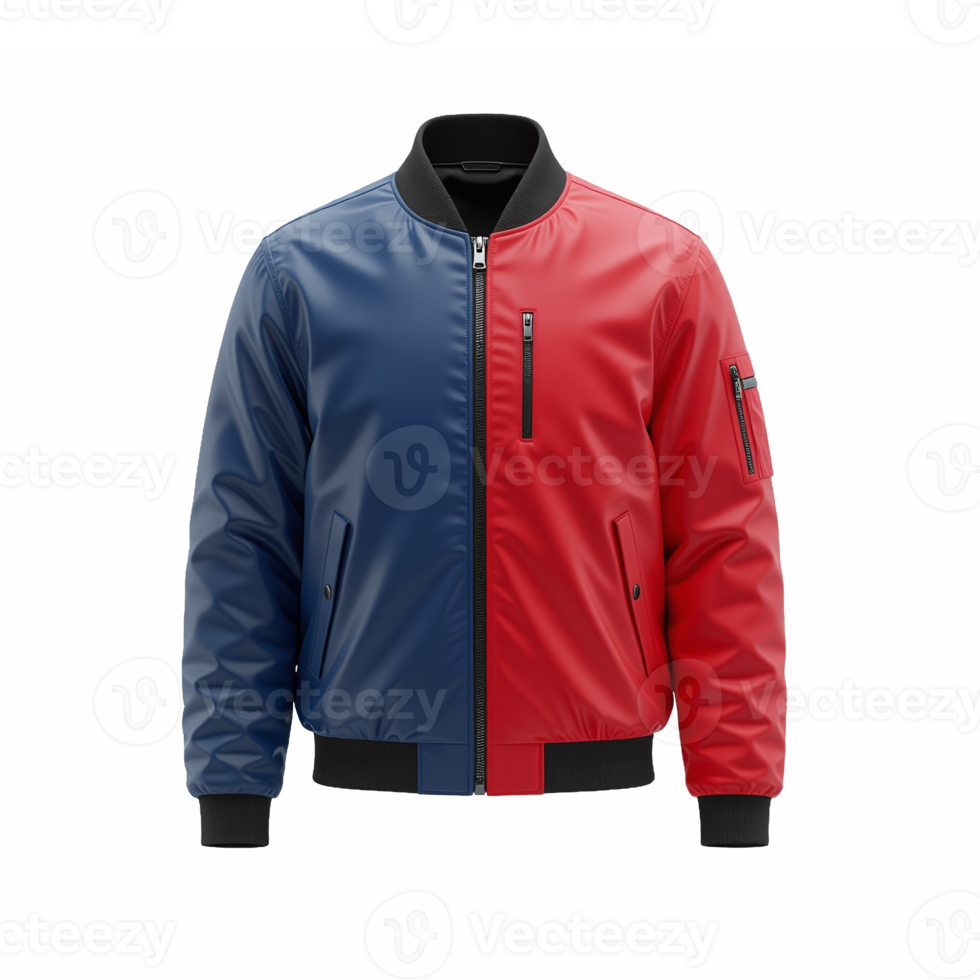 Color Block Satin Bomber Jacket with Zipper Pockets and No Background png
