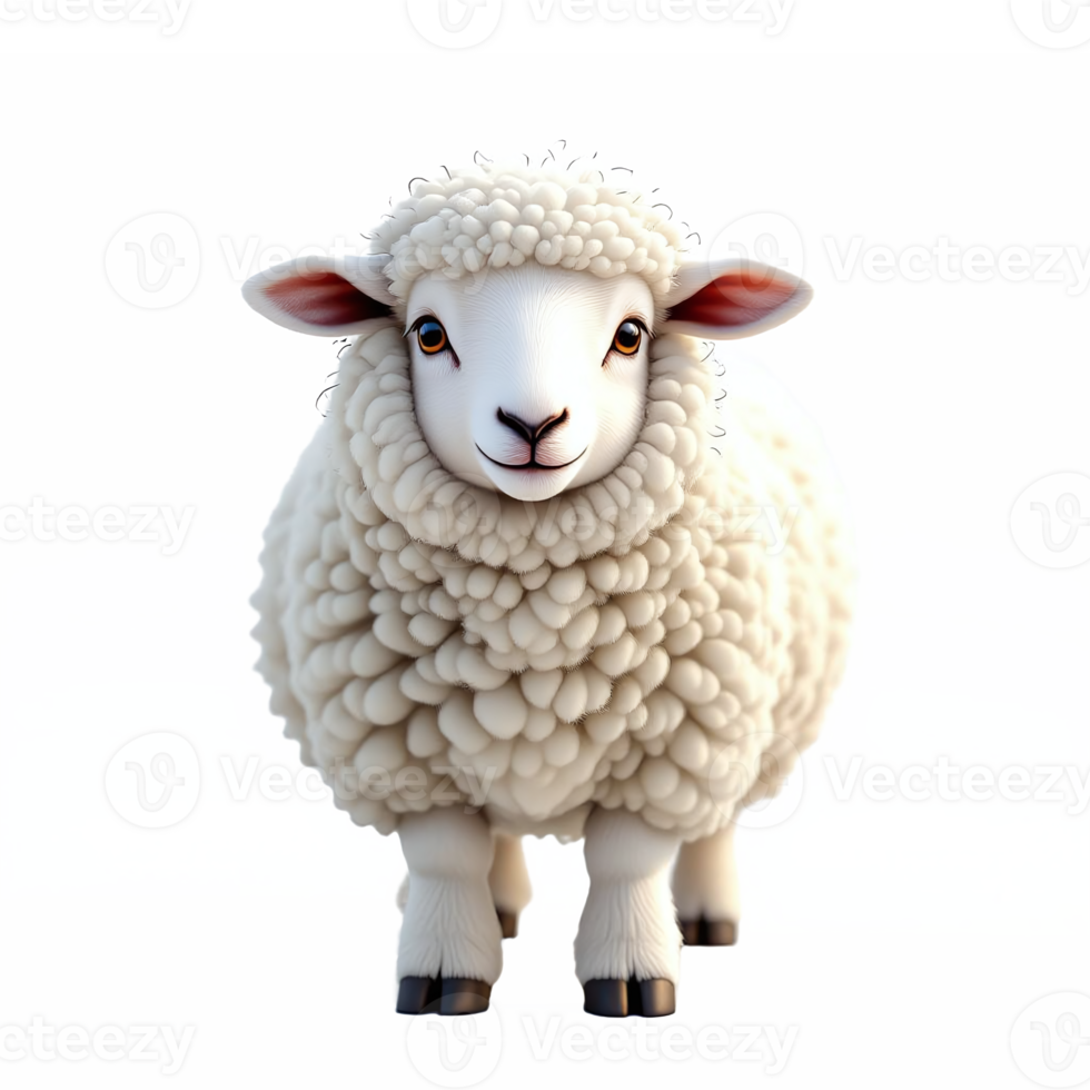Cute 3D Sheep with Fluffy Wool and Friendly Expression on Transparent Background png
