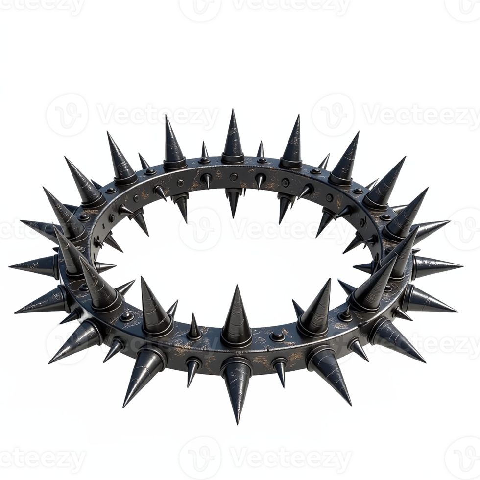 Leather spiked choker necklace with large and small conical metal spikes black color isolated on transparent background png