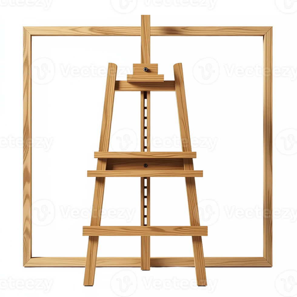 Wooden Artist Easel Inside Empty Frame on Transparent Background for Painting Display png