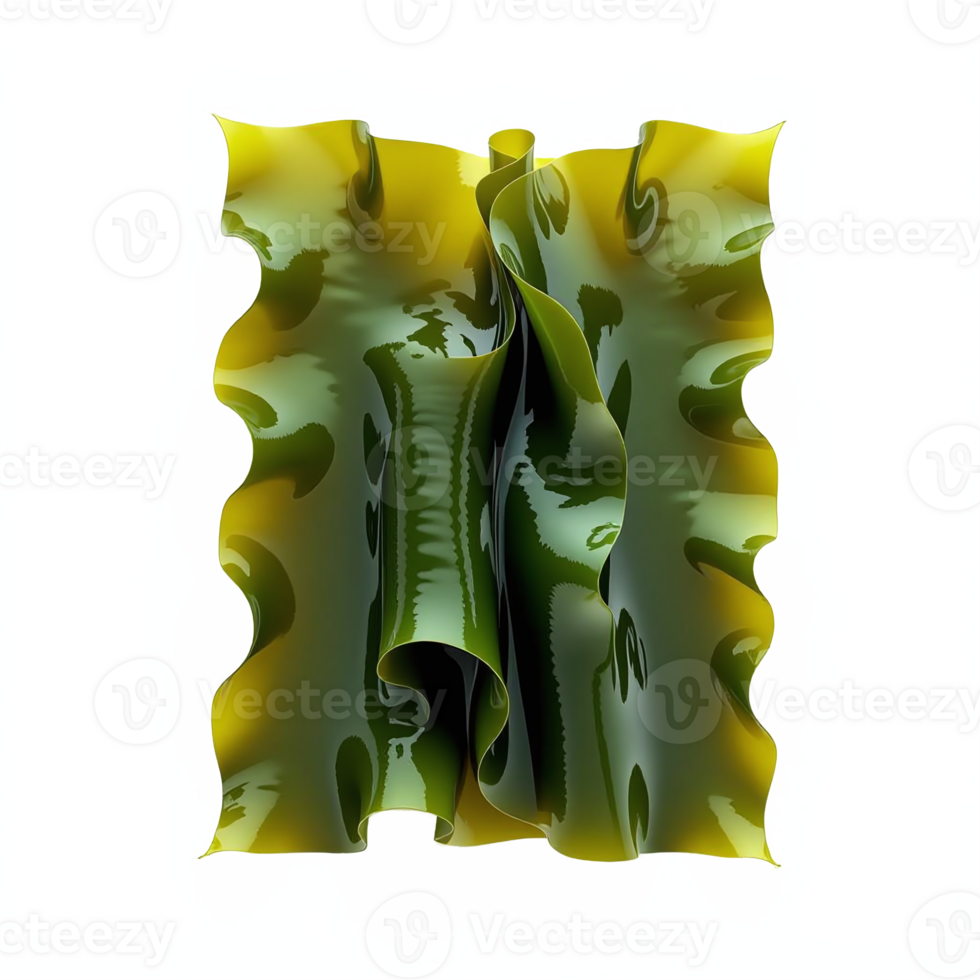 Detailed green and yellow tropical leaf with glossy texture on transparent background png