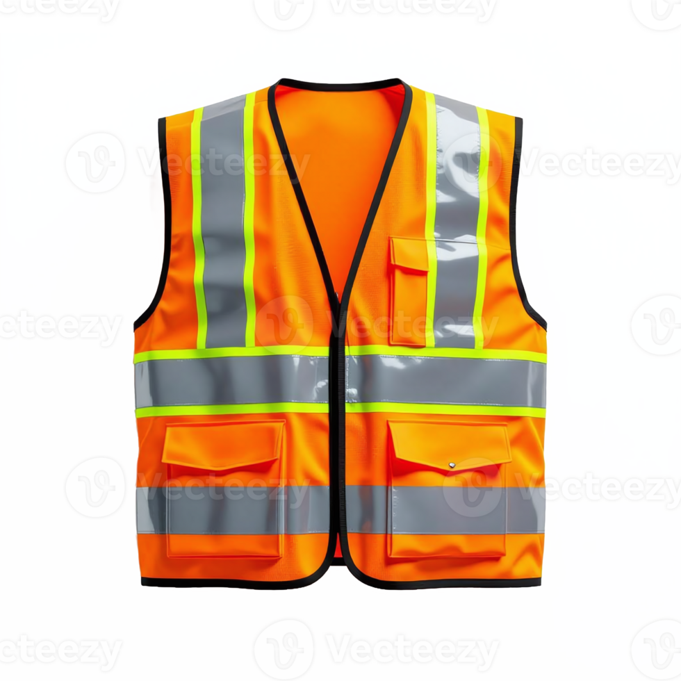 High Visibility Reflective Safety Vest with Multiple Pockets and Transparent Background png