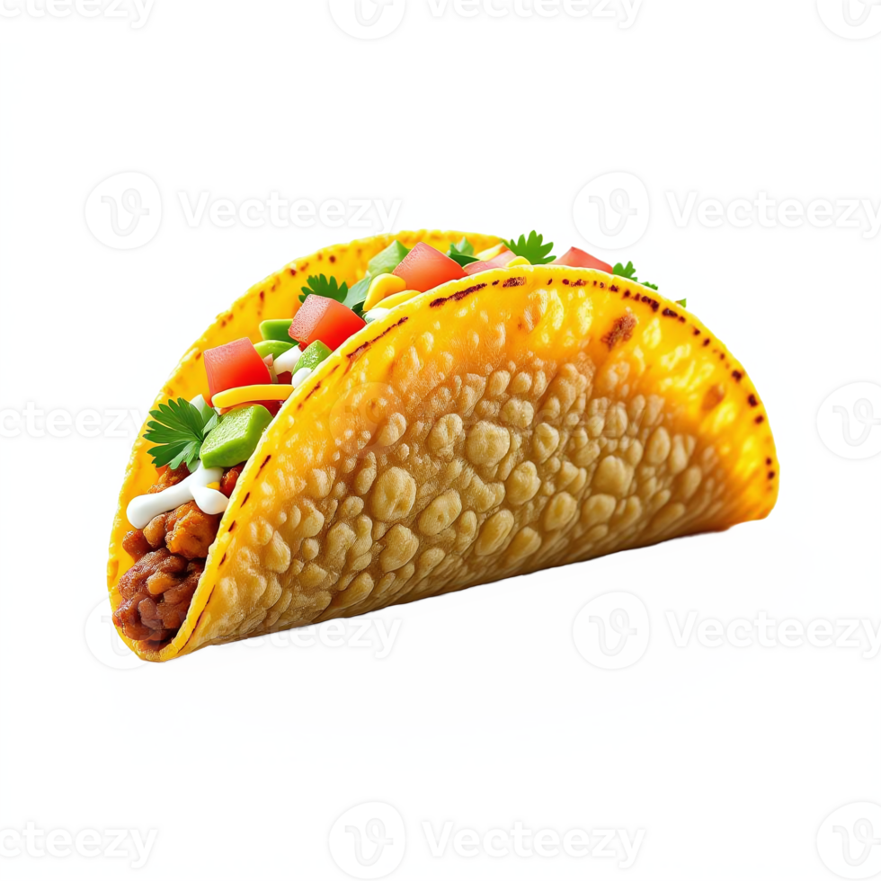 Delicious Mexican Taco with Crispy Shell Filled with Ground Meat Vegetables and Sauces on Transparent Background png