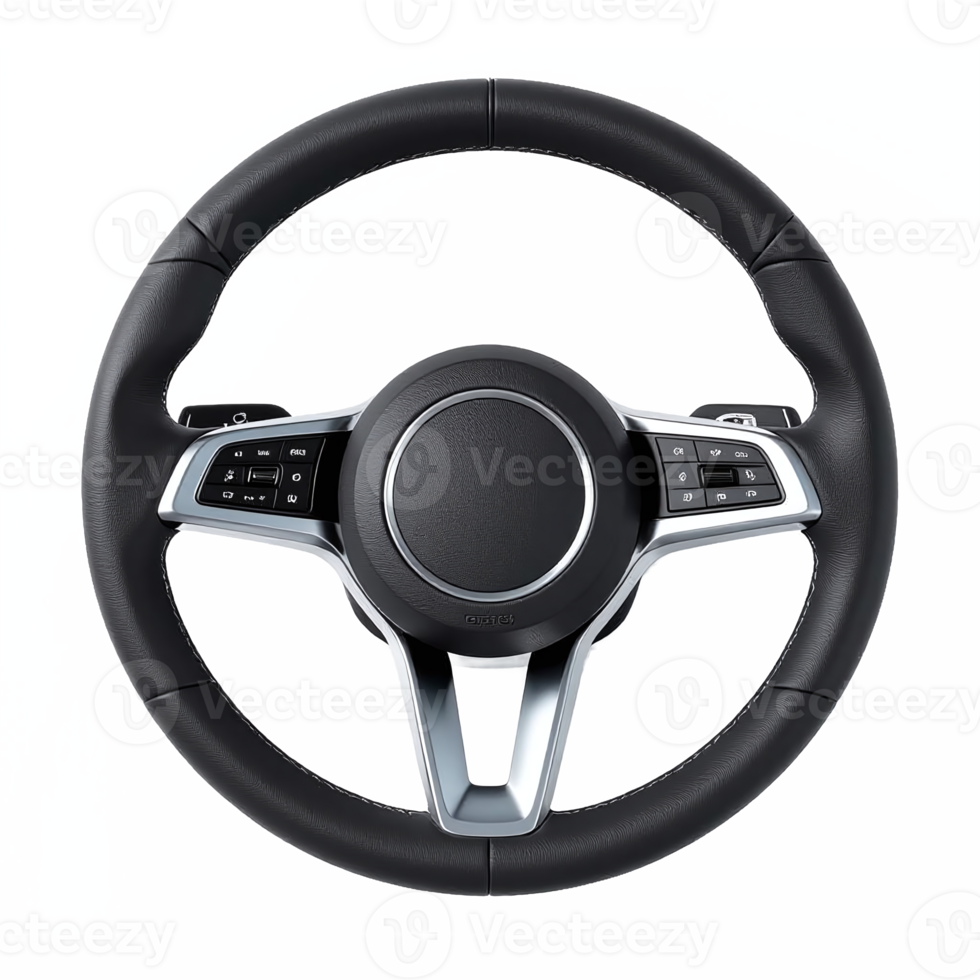 Modern Car Steering Wheel with Multifunction Buttons and No Background Clipping Path png