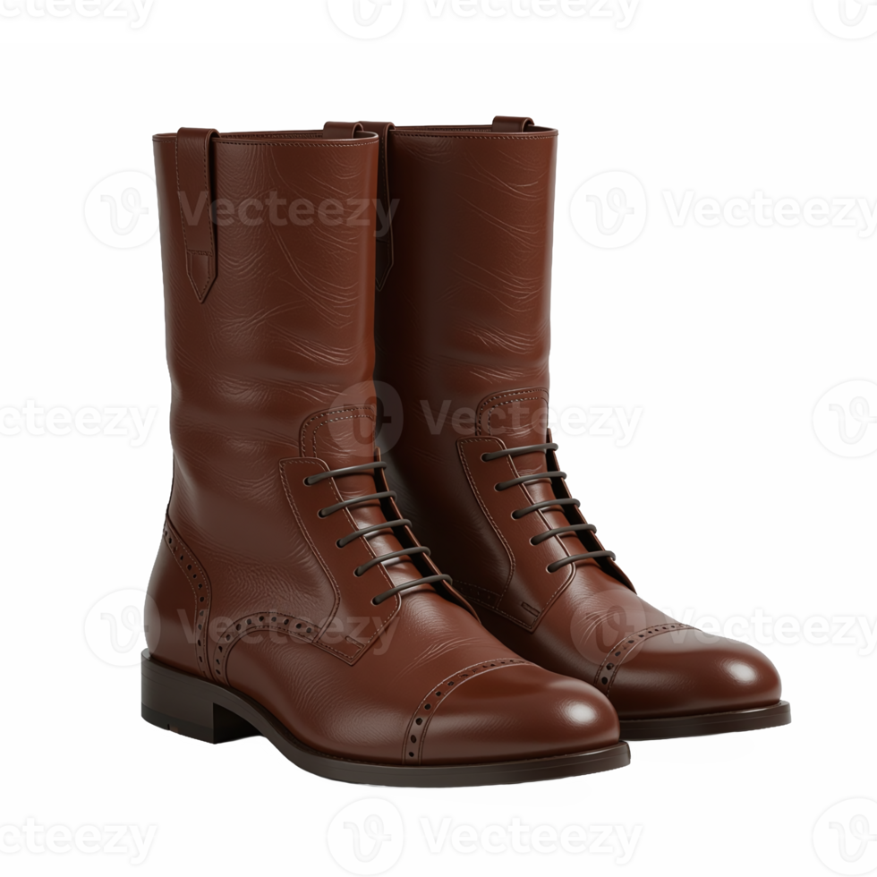 Elegant Brown Leather Dress Boots with Lacing and Sole in Front View with Transparent Background png