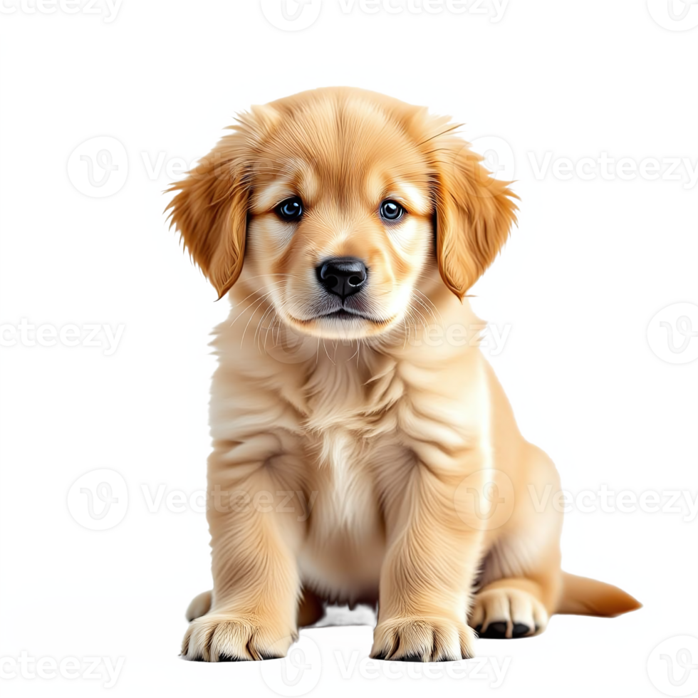 Cute Golden Retriever Puppy Sitting with Fascinating Blue Eyes on Transparent Background png