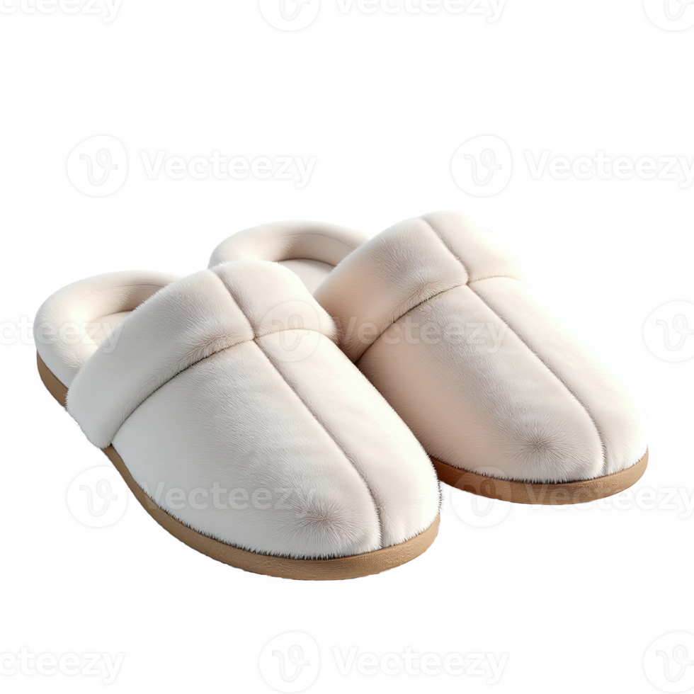 Soft plush slippers with rounded toes and cozy design on transparent background png