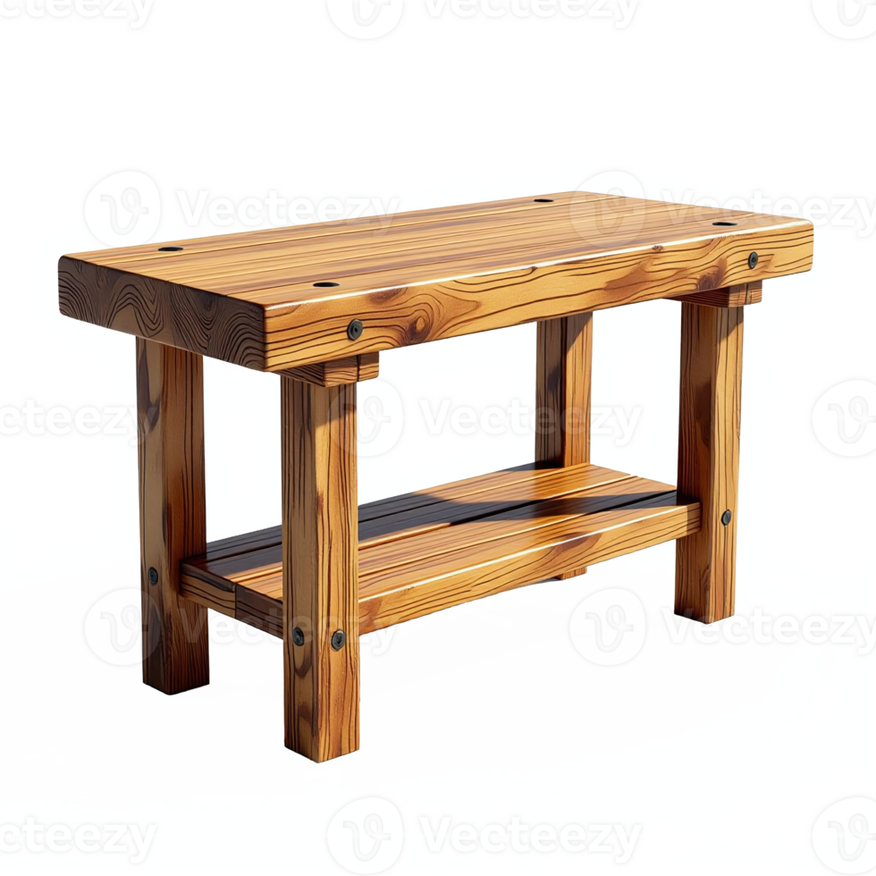 Wooden Workbench with Shelves and No Background Transparent Clipping Path png