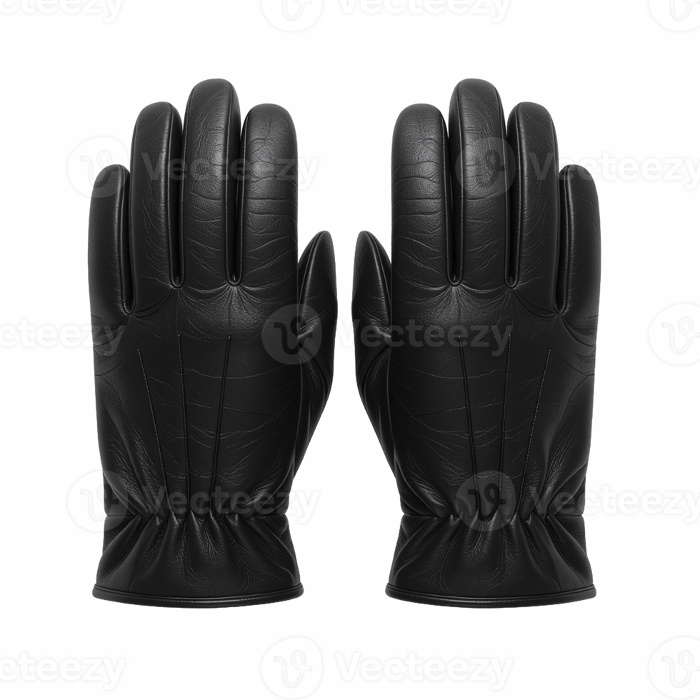 Black Leather Gloves with Detailed Stitching and Texture in Transparent Background png