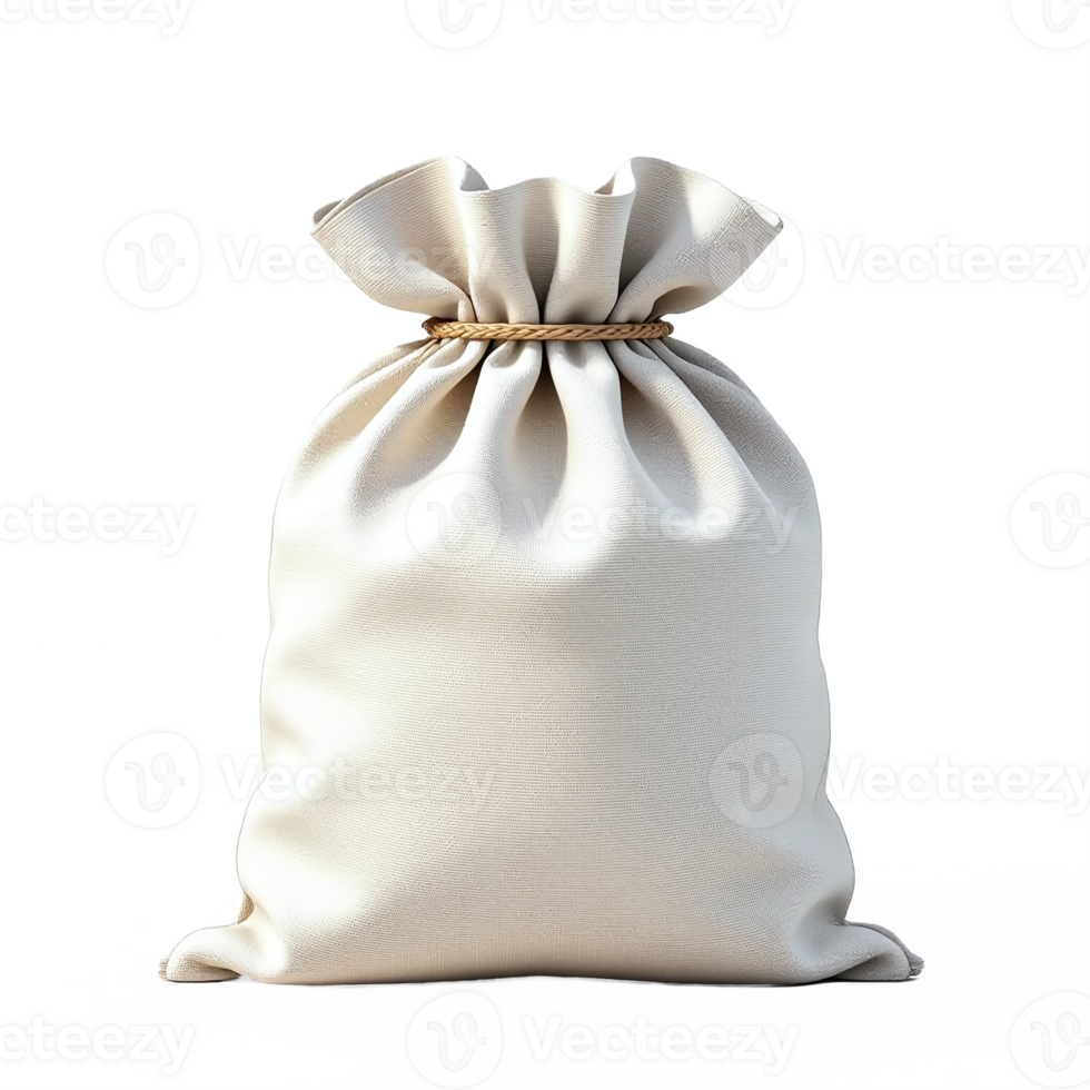 White Fabric Gift Bag with Drawstring Closure and Clipping Path No Background png