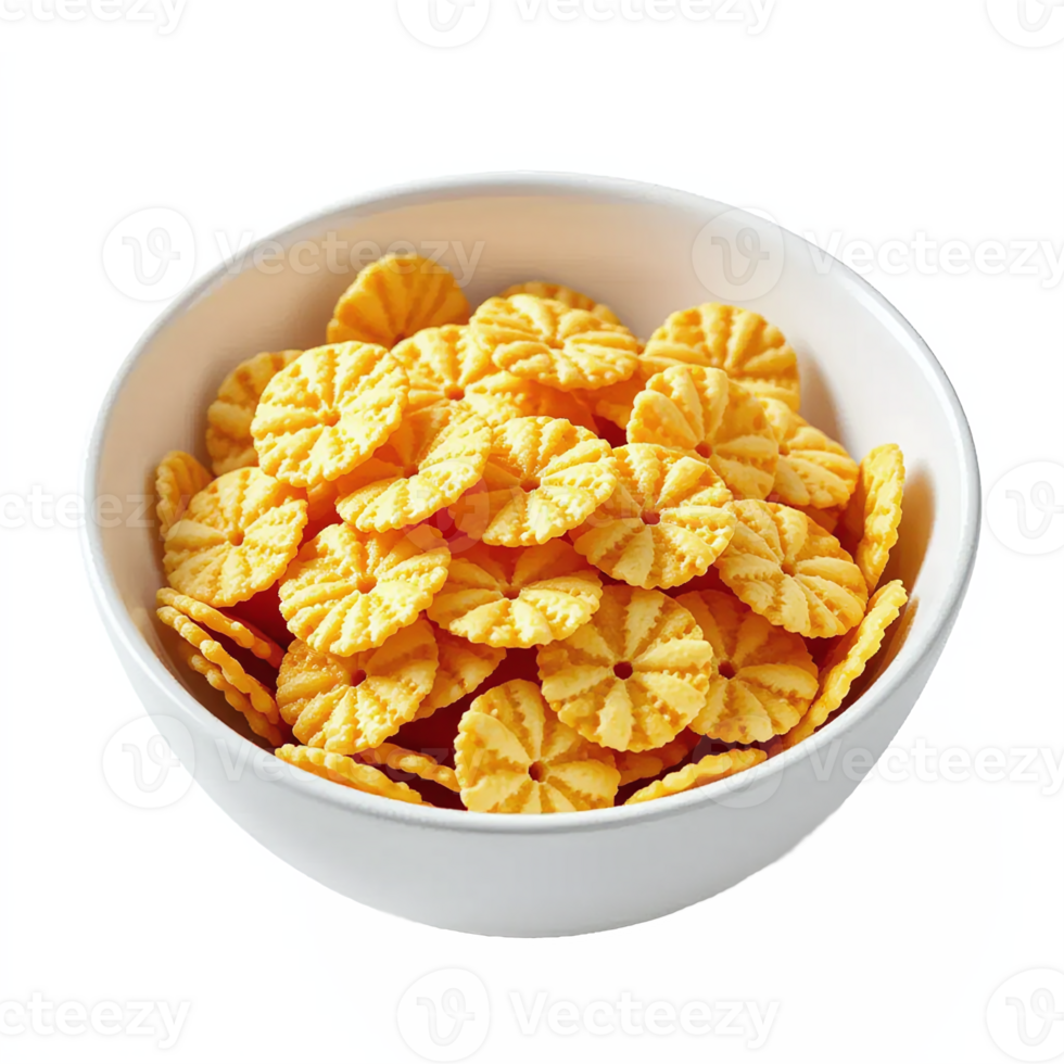 image of a white bowl filled with yellow crinkle-cut potato chips on transparent background png