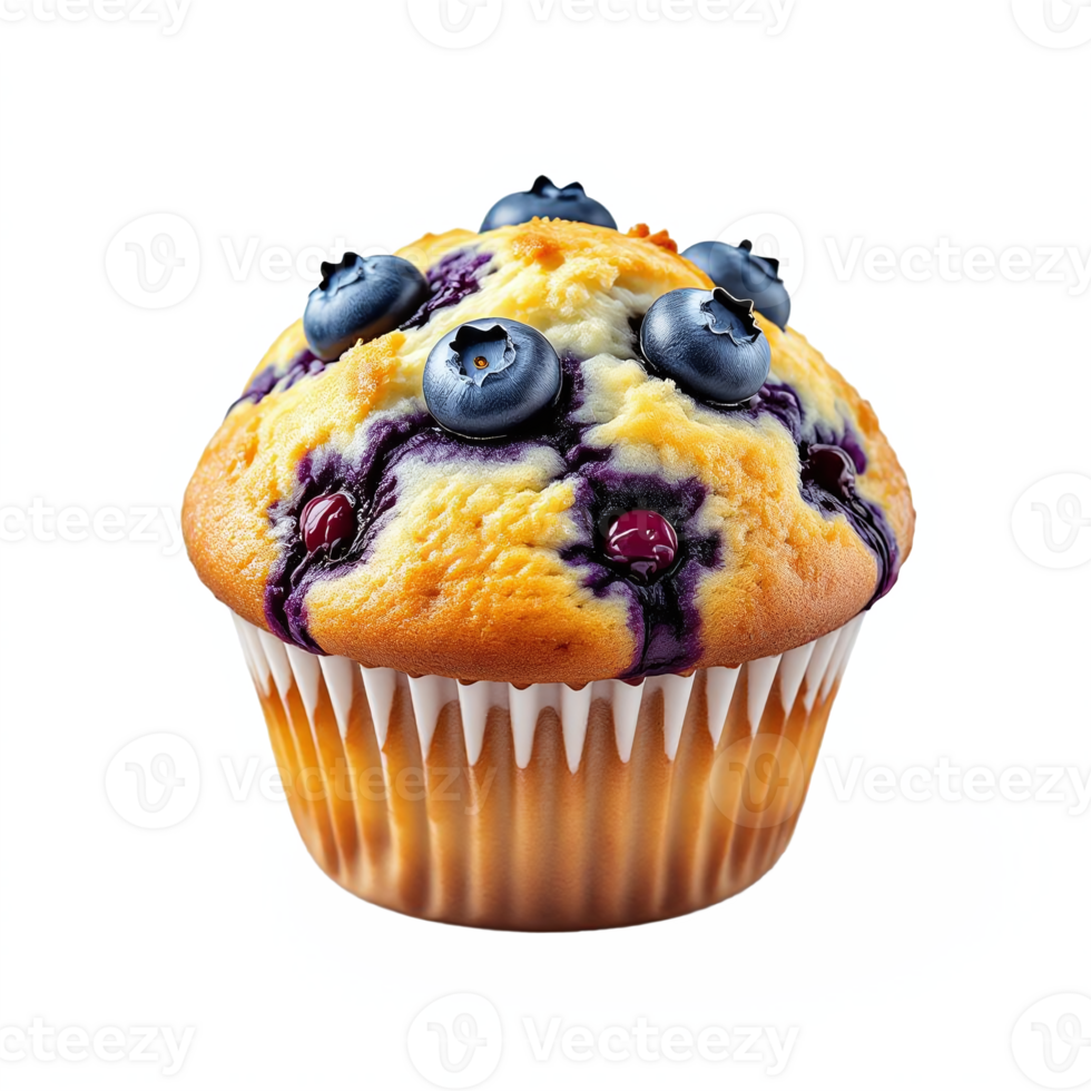 Delicious blueberry and berry muffin with fresh fruit topping on a transparent background png