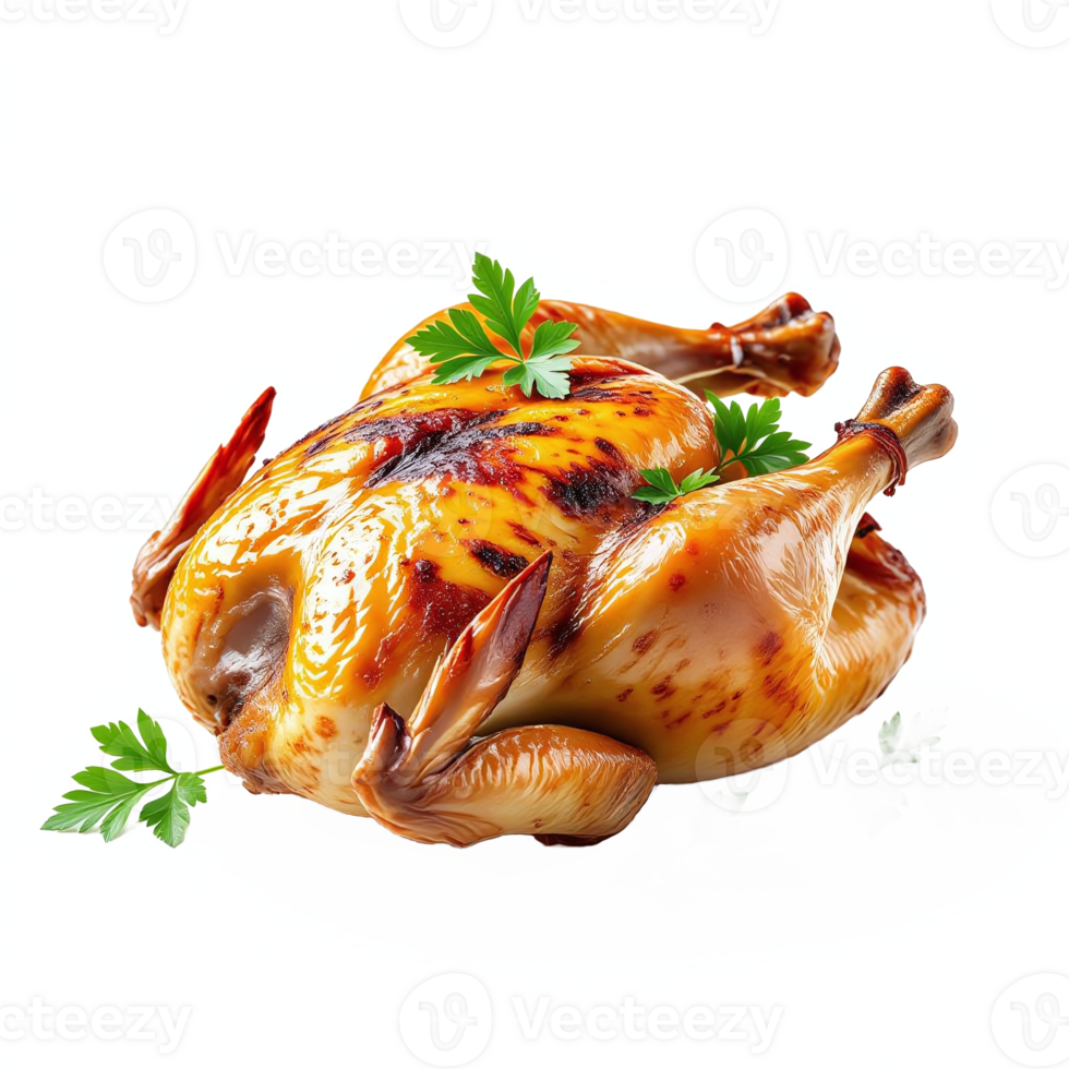 Roasted Whole Chicken with Herbs and Crispy Skin on Transparent Background png