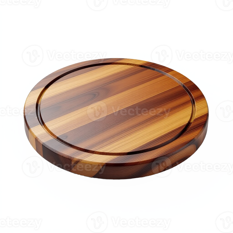 Round Wooden Serving Board with Smooth Surface and Natural Wood Grain Texture for Kitchen or Decor with Transparent Background png