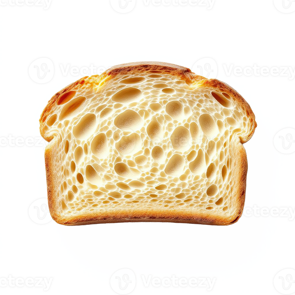 Slice of Bread with Airy Texture and Golden Crust on Transparent Background png