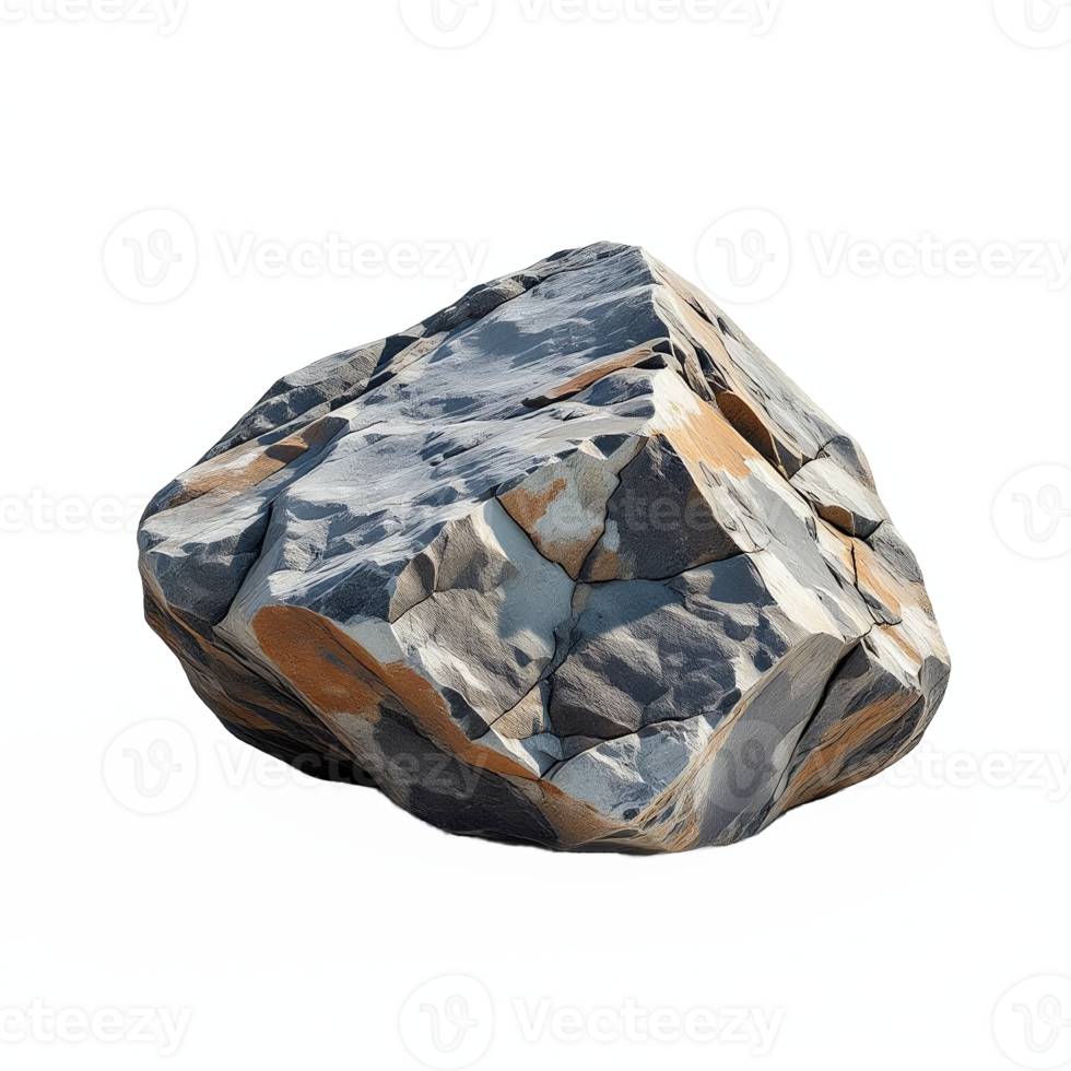 Realistic gray and brown layered rock with sharp edges and textured surface isolated on transparent background png