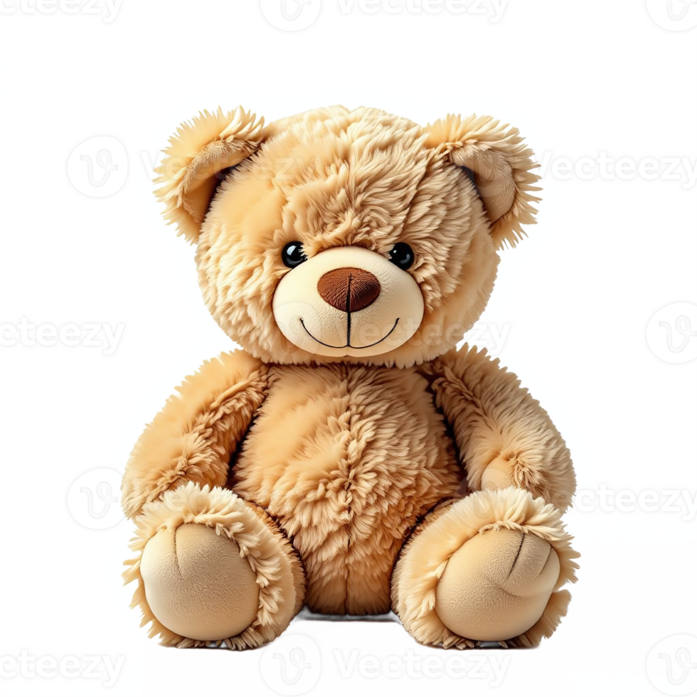 Cute Plush Teddy Bear with Brown Nose and Black Eyes on No Background Clipping Path png