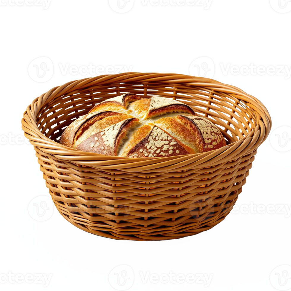 Fresh Sliced Bread in a Wicker Basket with Transparent Background png