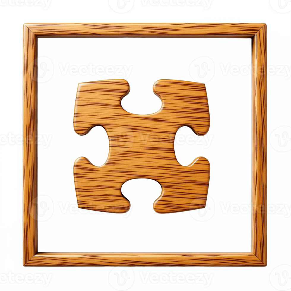 Wooden Puzzle Piece Frame with Clipping Path for Crafts and Decoration png