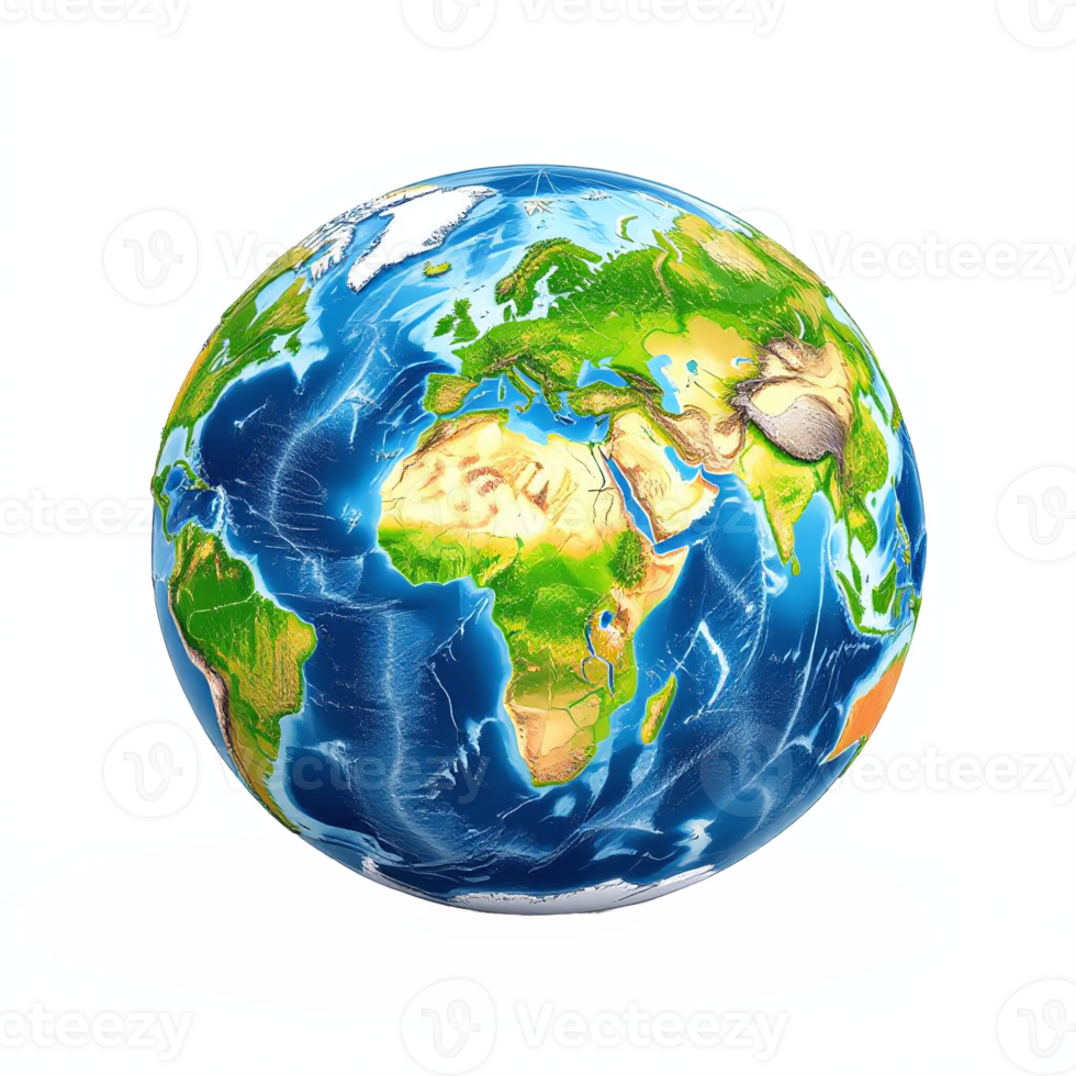 Colorful Earth Globe Illustration with Detailed Continents and Oceans on Transparent Background png