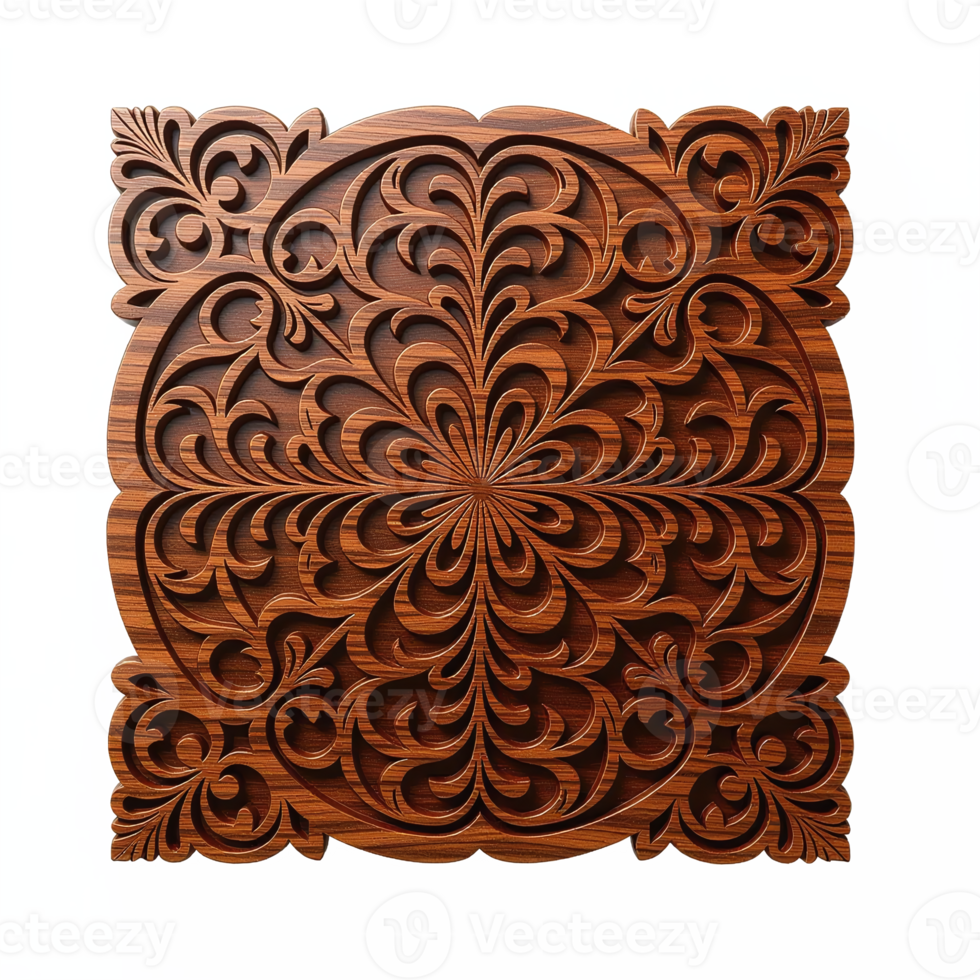 Intricate Wooden Carved Floral Pattern Decorative Panel with Transparent Background png