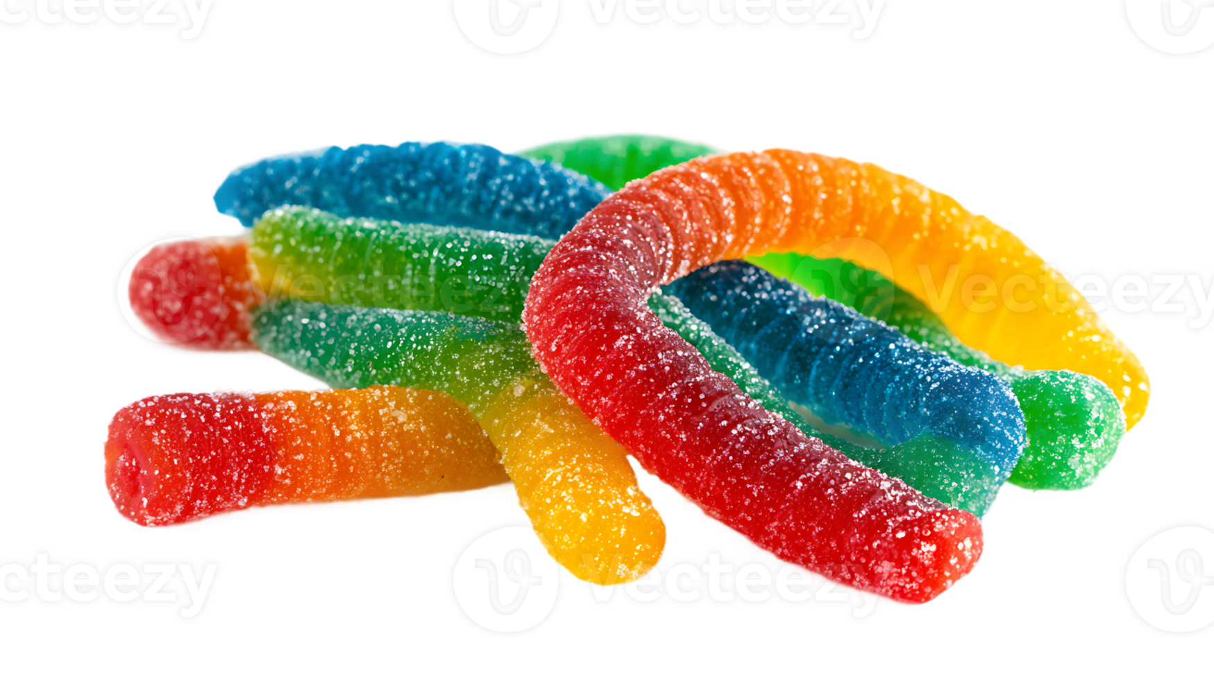 Colorful Gummy Worms Candy Pile Isolated on Transparent Background png