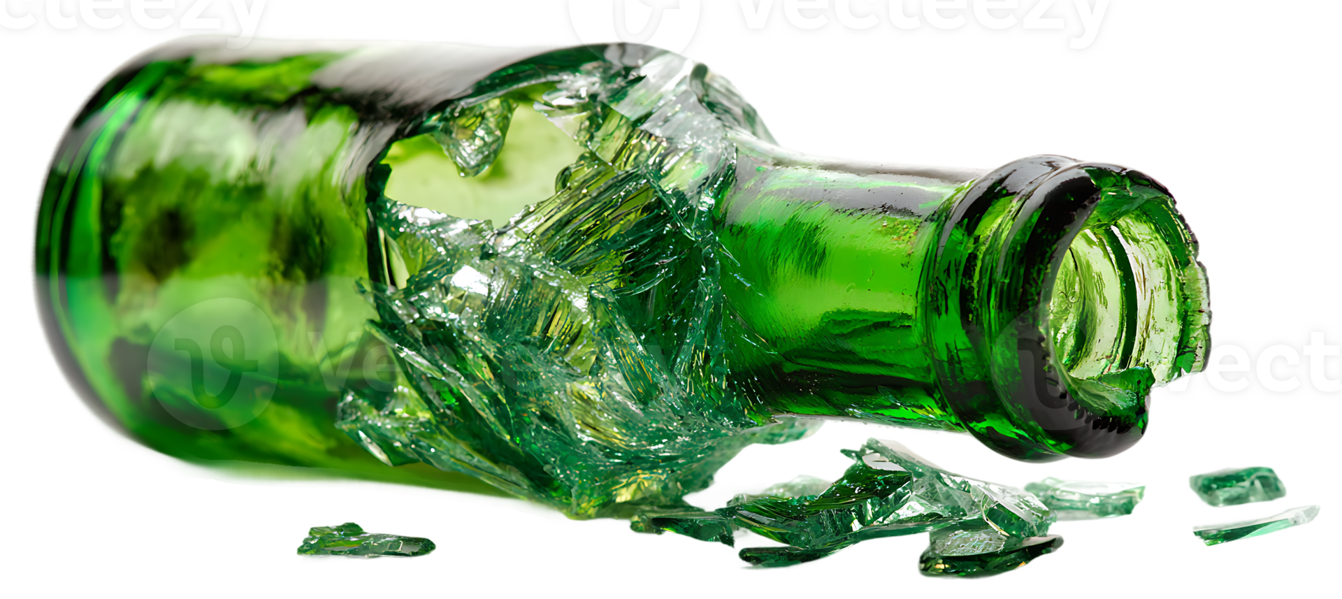 Green Glass Bottle Broken Pieces Isolated On Transparent Background Photography png