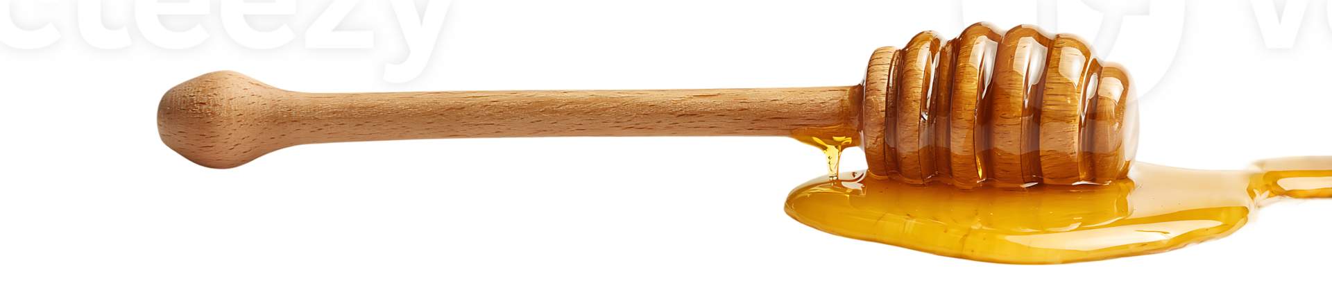 Golden Honey Dripping from Wooden Honey Dipper Stick on Transparent Background png