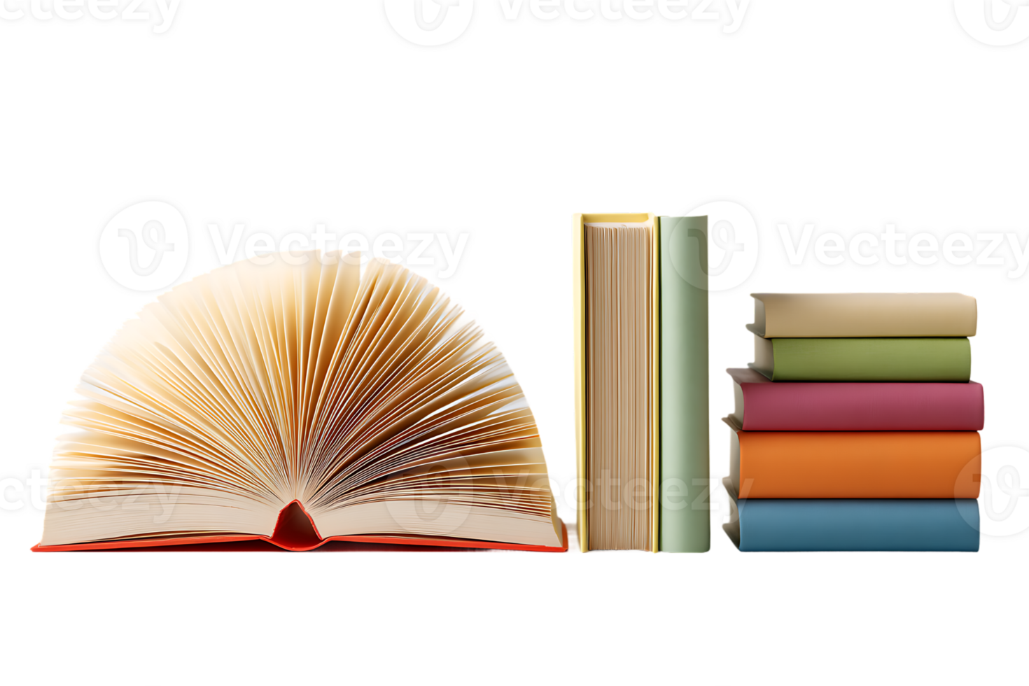 Stack of Books with One Opened Book Educational Material Isolated Background png