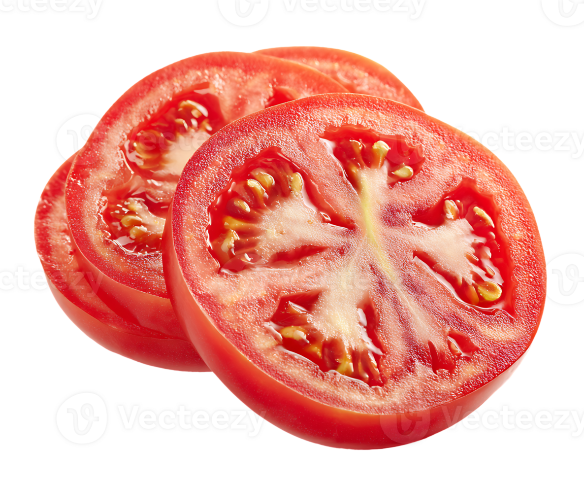 Close up Slices of Fresh Red Tomato Isolated on Transparent Background High Quality png