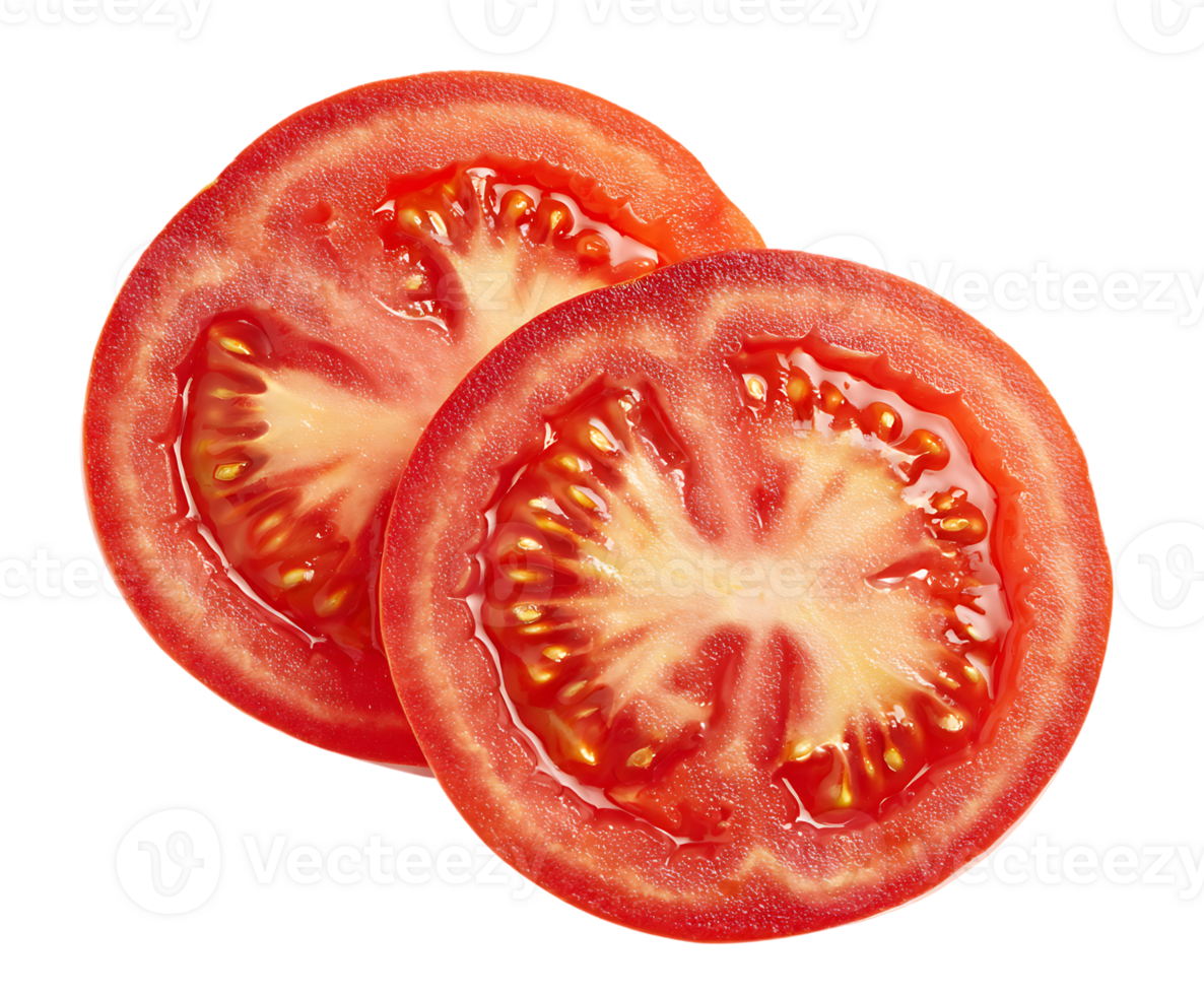 Freshly Sliced Tomato Pieces Isolated Against Transparent Background for Easy Design and Use png