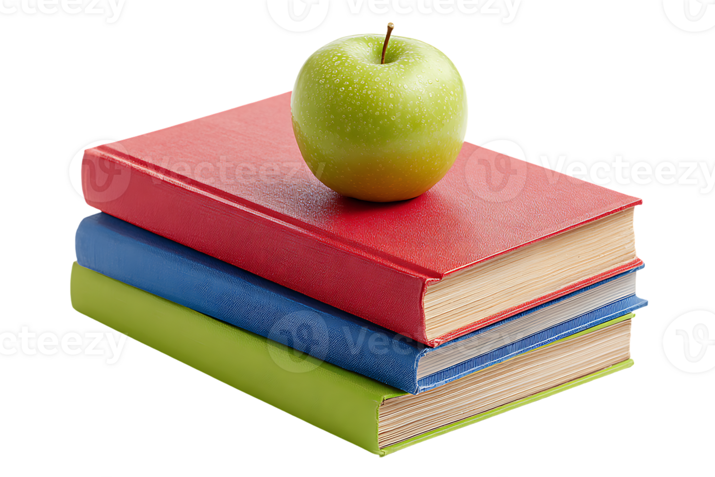 Stack of Colorful Books with a Green Apple on Top Isolated png