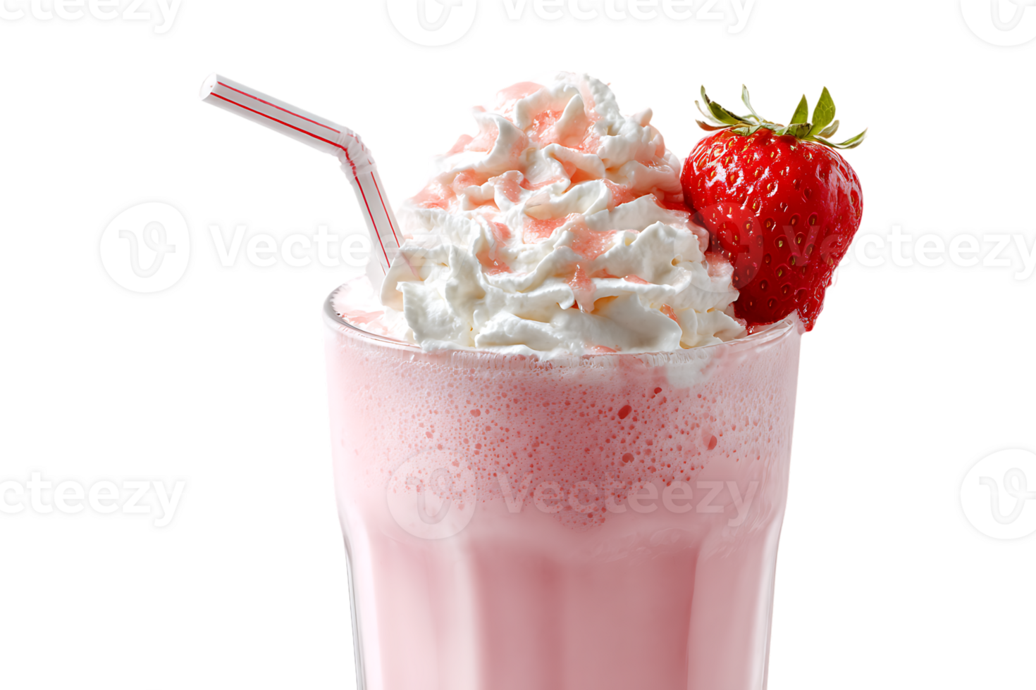 Delicious Strawberry Milkshake with Whipped Cream and Strawberry Transparent Background Isolated png