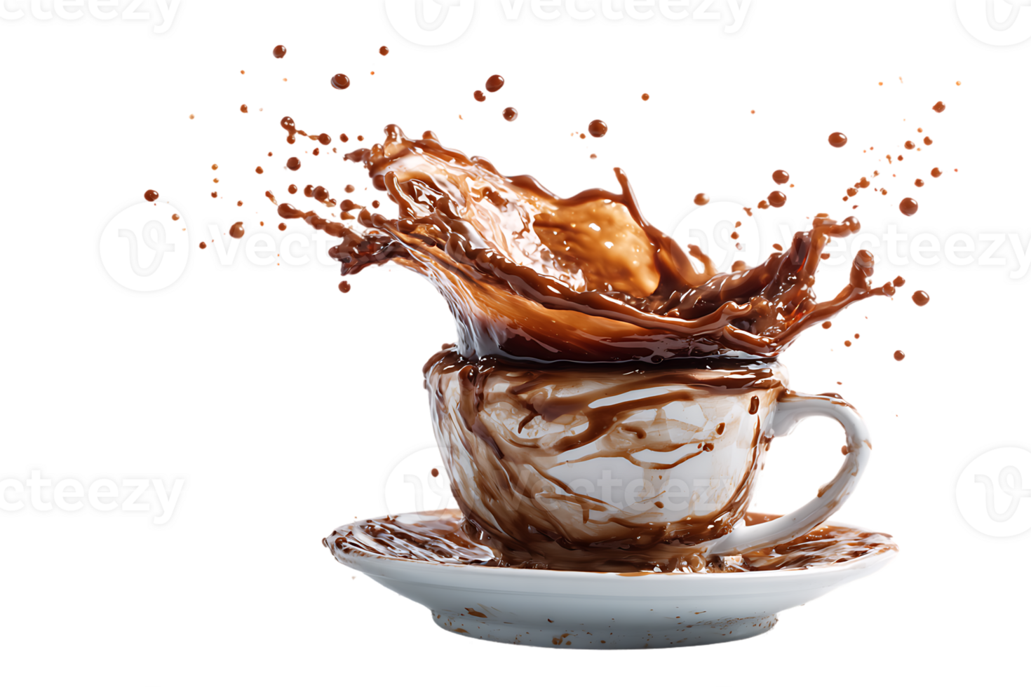 Chocolate Drink Splash in a White Cup Transparent Isolated Background png