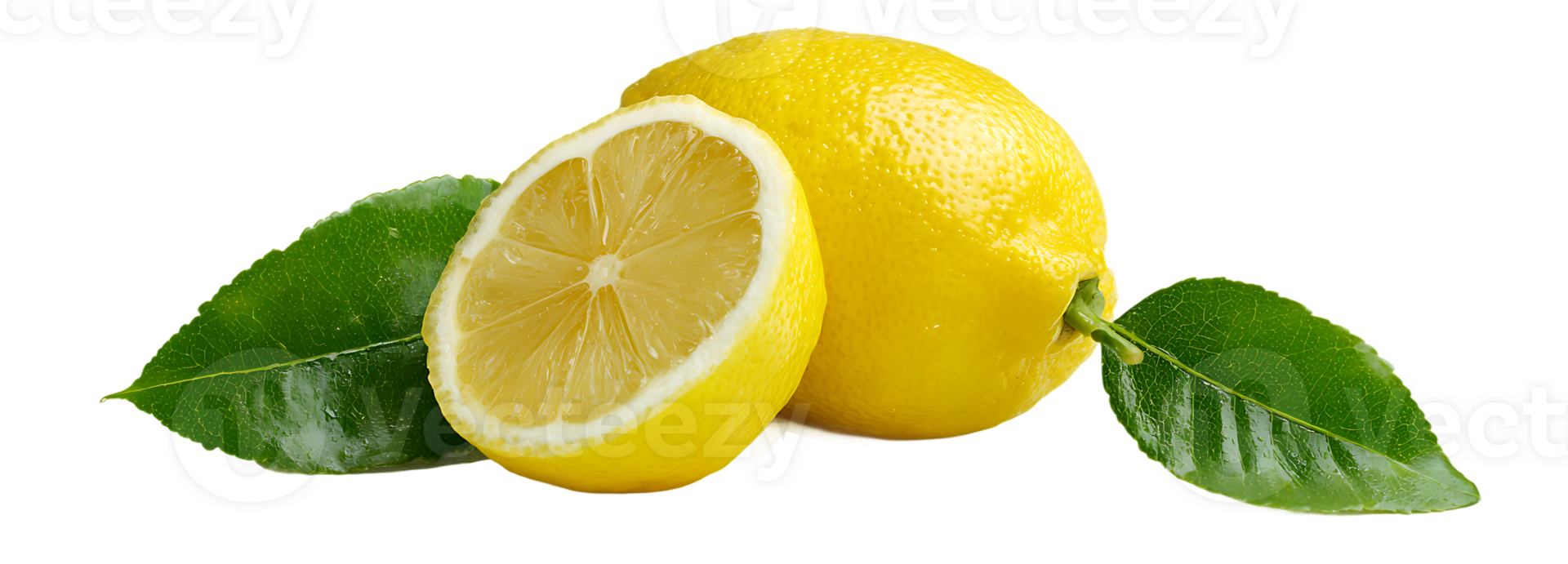 Lemon Slice with Green Leaves on Transparent Background Isolated png