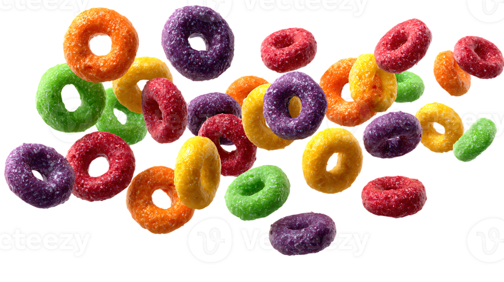 Colorful Fruity Cereal Rings Background Isolated Image for Graphic Design png