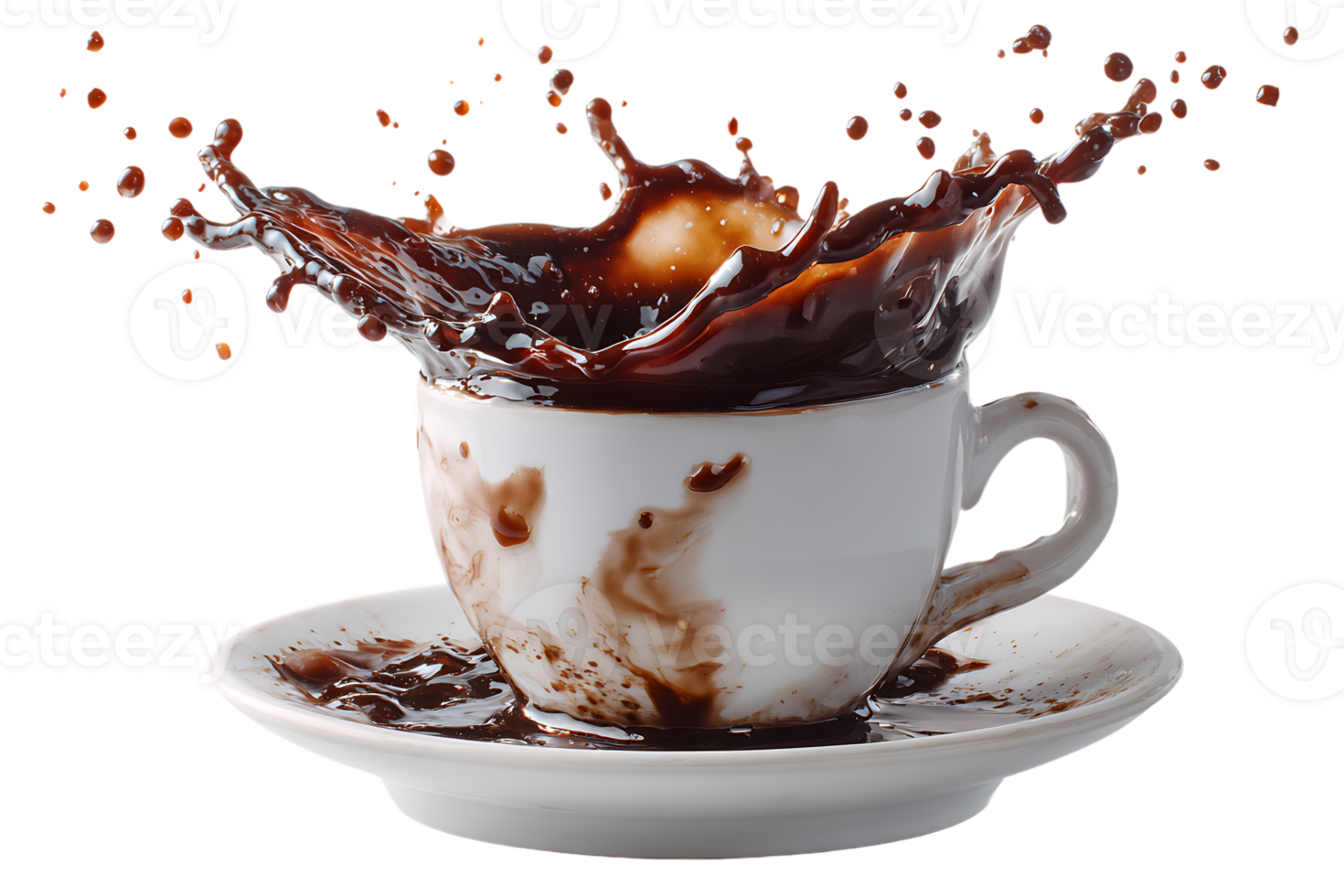 Coffee Splash Explosion Liquid Cup Plate Transparent Background Isolated Stock Photo png