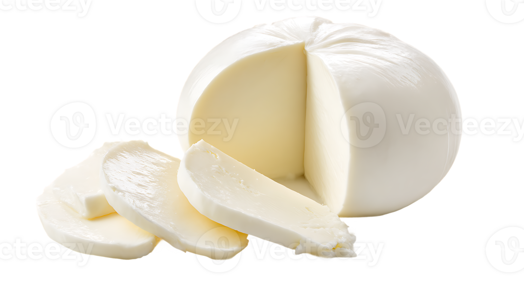 Fresh Mozzarella Cheese Ball with Slices on Transparent Background Isolated png