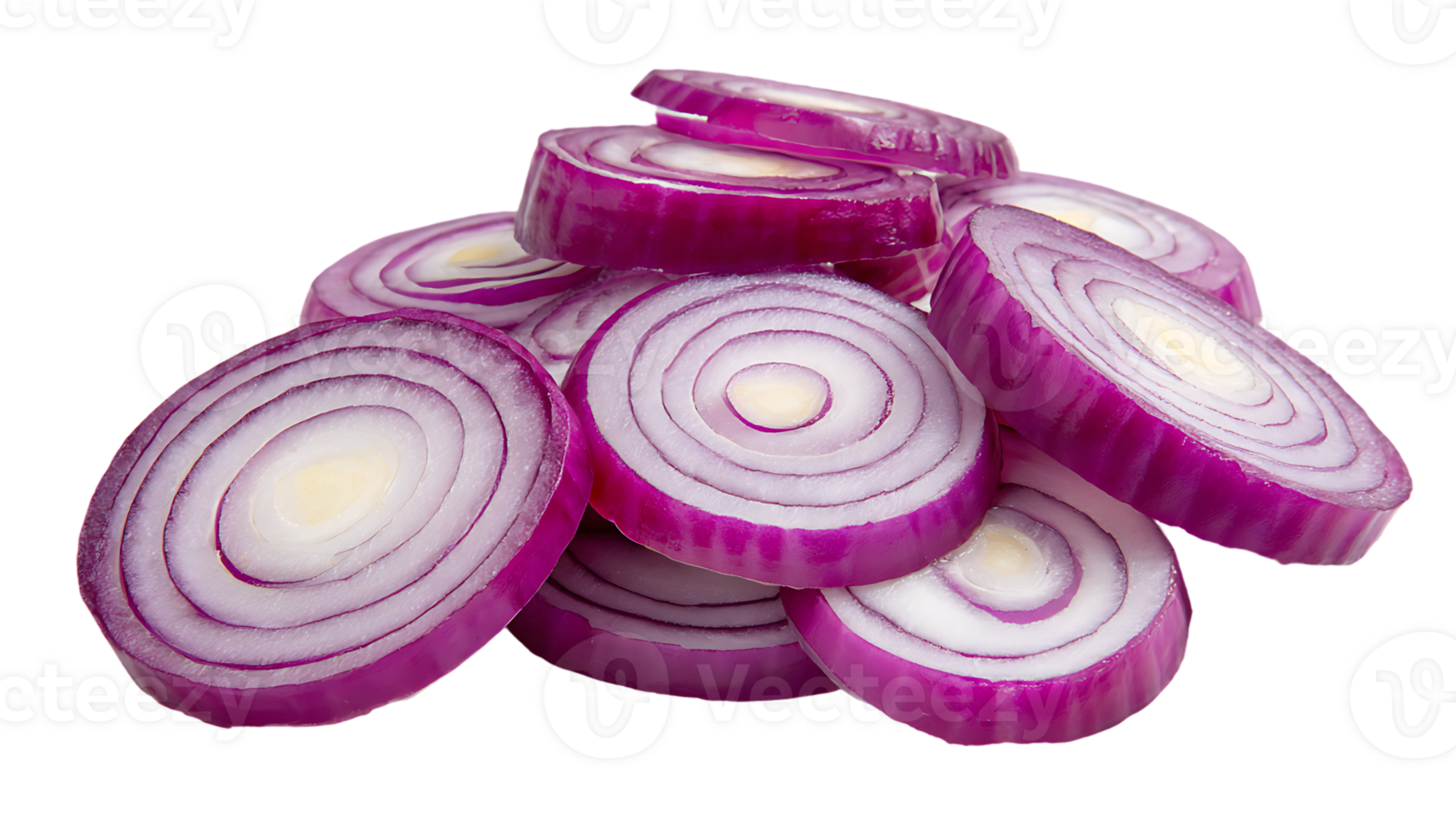 A Stack of Sliced Red Onions Isolated with Transparent Background Format png