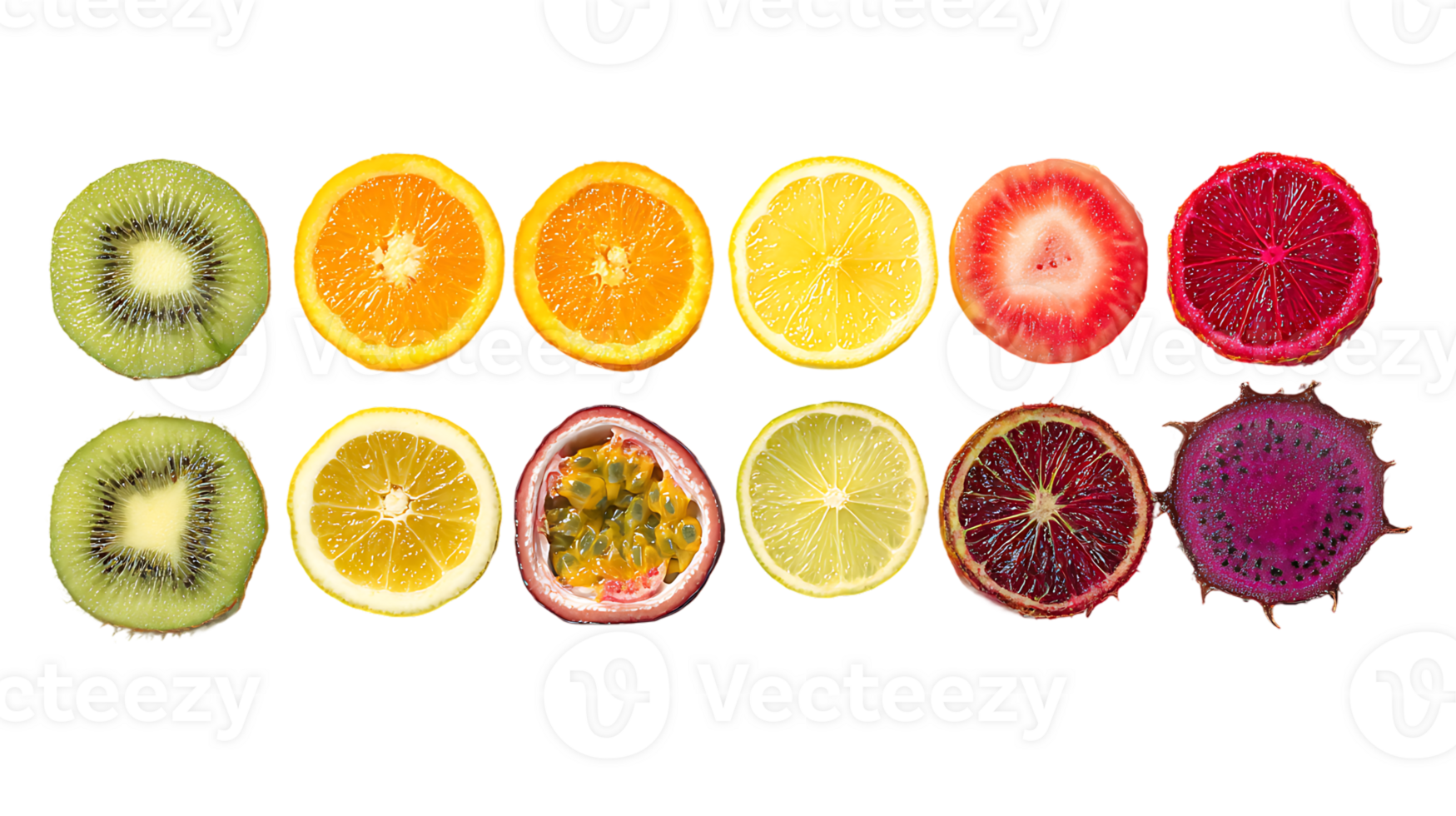Exotic Fruit Slices in Row Transparent Background Fresh and Colorful Collection png