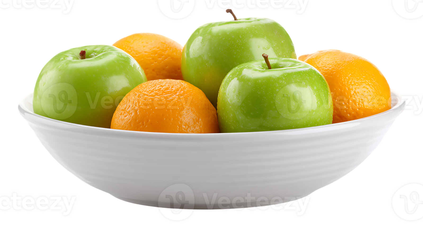 Fresh Fruits in Bowl of Green Apples Oranges Transparent Background Isolated png