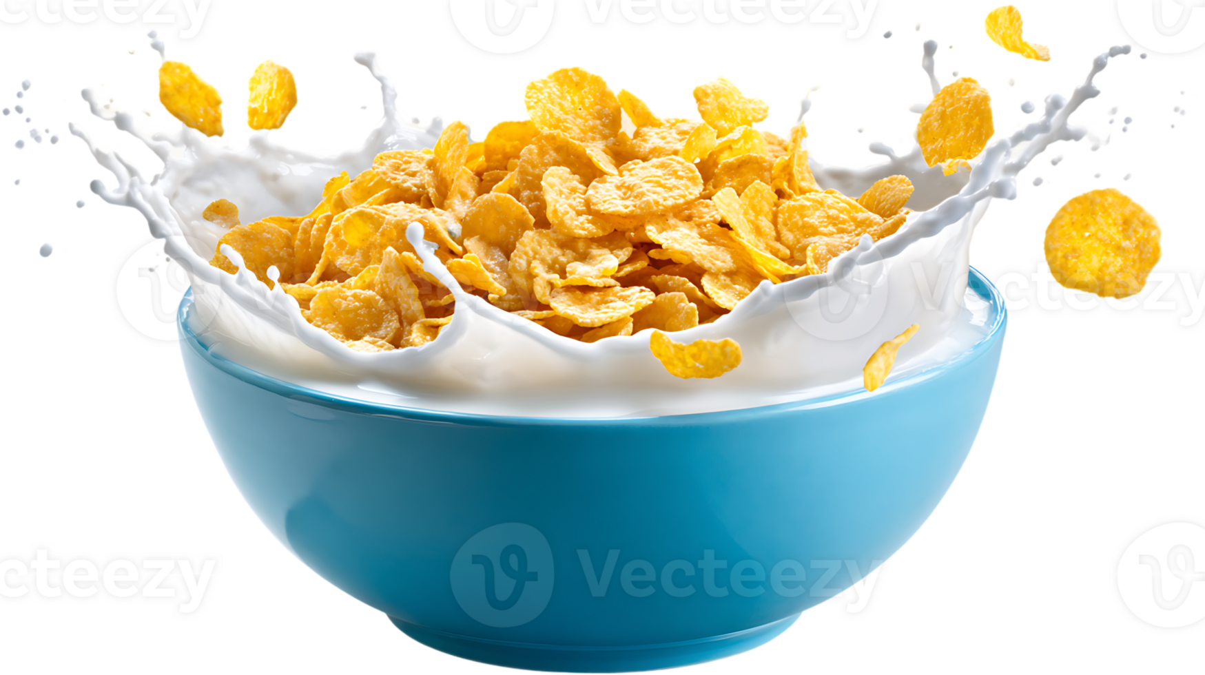Bowl of Corn Flakes and Milk Breakfast Cereal Isolated on White Background png